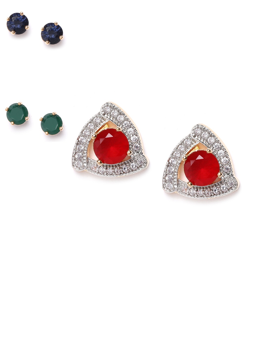 YouBella American Diamond Jewellery Multi-Color Interchangeable Triangular Shaped Earrings for Girls and Women : Best Rakhi Gift Jewellery (6 in 1 Triangle)